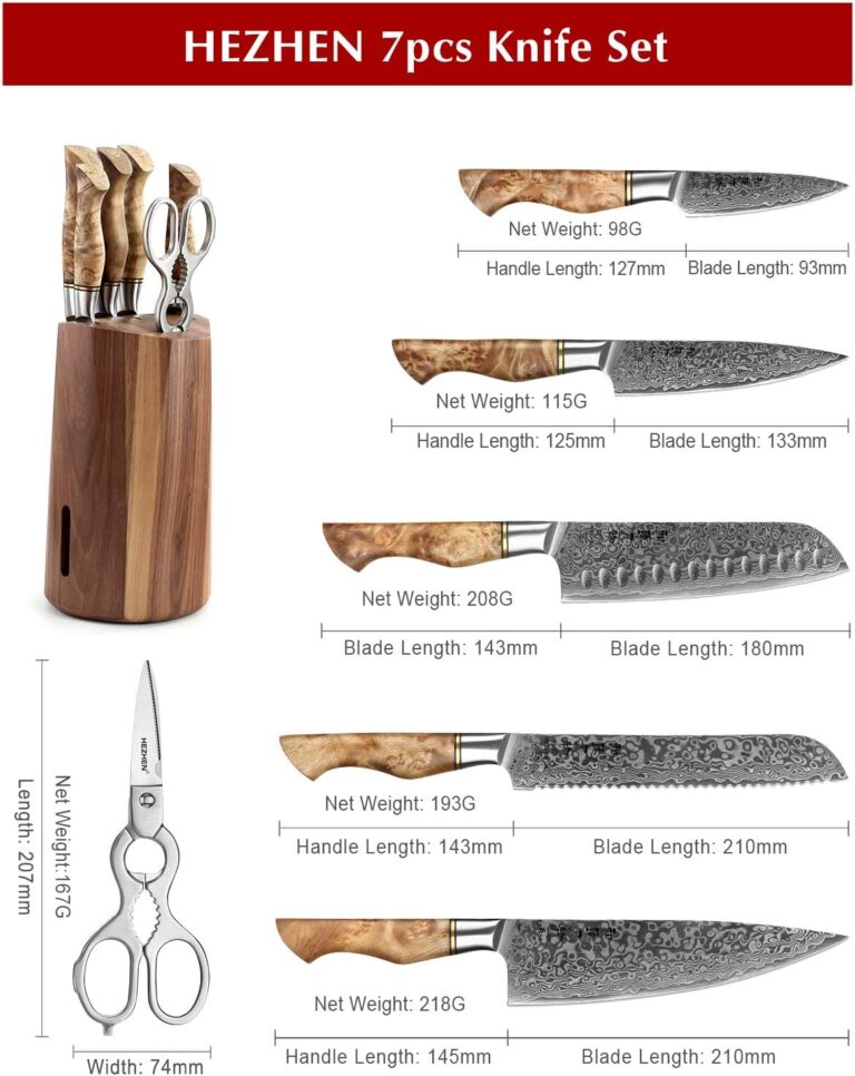 HEZHEN 7 pcs Damascus Kitchen Knives Set Review