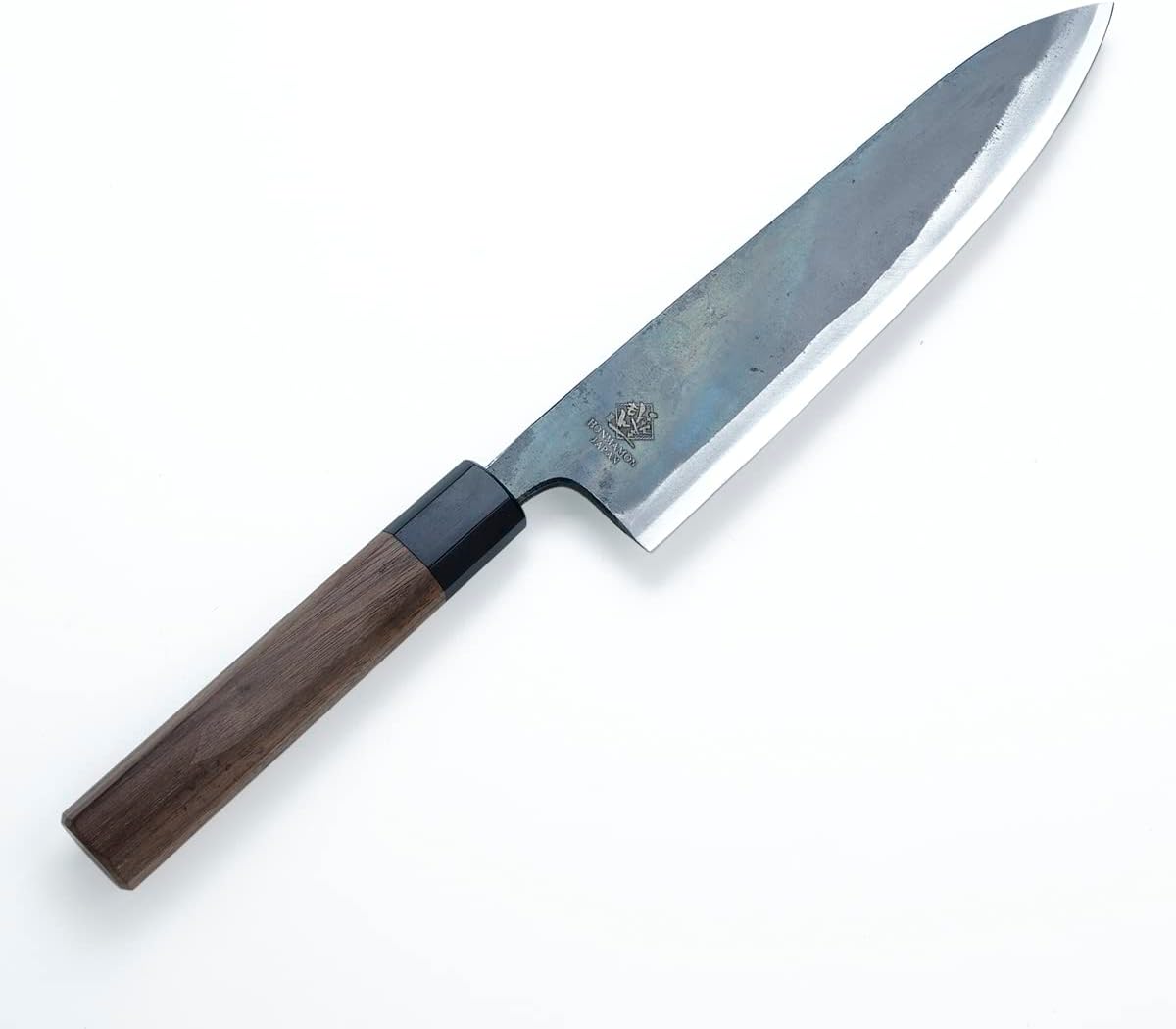 HONMAMON New Chefs Knife (Gyuto)210mm, Aogami Steel Kurouchi Double Bevel Japan, Walnut Handle