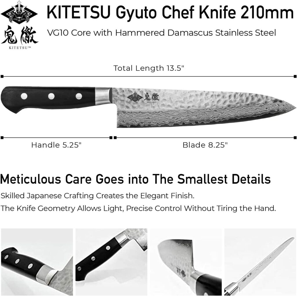 KITETSU Crafted in SEKI CITY JAPAN Hammered Damascus 67 Layers VG10 Japanese Superior Stainless Blade Steel Material Japanese Chef Knife Gyutou 8 (210mm)