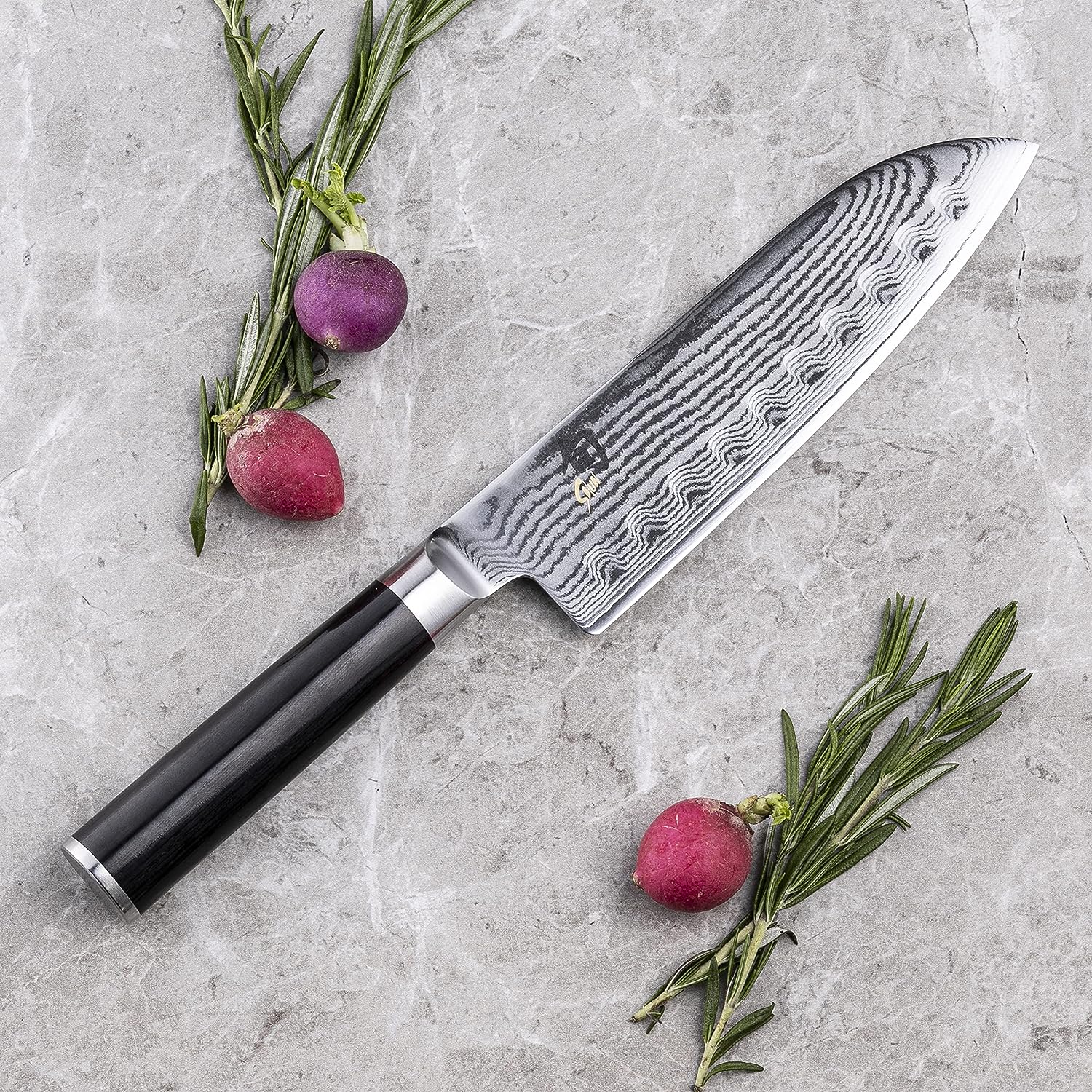 Shun Classic 7” Hollow-Ground Santoku All-Purpose Kitchen Knife; VG-MAX Blade Steel and Ebony PakkaWood Handle; Hollow-Ground Indentations for Reduced Friction and Smoother Cuts; Handcrafted in Japan