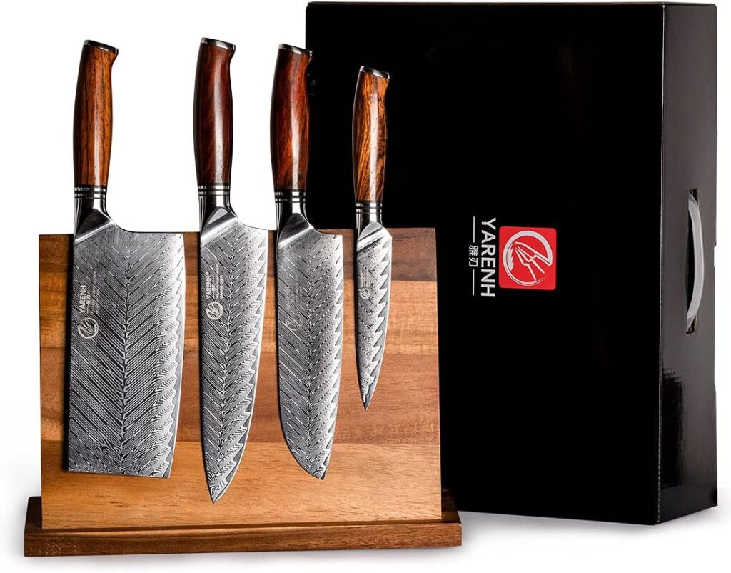 YARENH Knife Set with Magnetic Block 5 Piece, Professional Kitchen Knife Set, 73 Layers Damascus High Carbon Stainless Steel, Natural Sandalwood Handle, Sharp Chef Knife