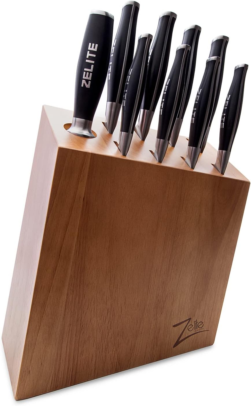 Zelite Infinity Knife Block Set (9-pc), Kitchen Knife Set, Knife Sets for Kitchen with Block - German Knife Set in High Carbon Stainless Steel - INCL. 8 Professional Knife Set  Honing Steel 10 Inch