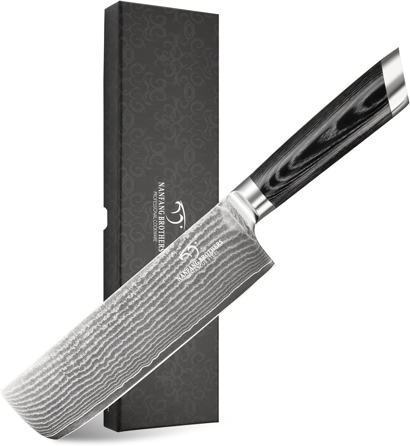 Damascus Nakiri Knife, 7 Inch Professional Kitchen Knife with Non-slip Wood Ergonomic Handle, All Purpose Chef Knife Meat Cleaver Vegetables Chopping, Razor Sharp Lightweight