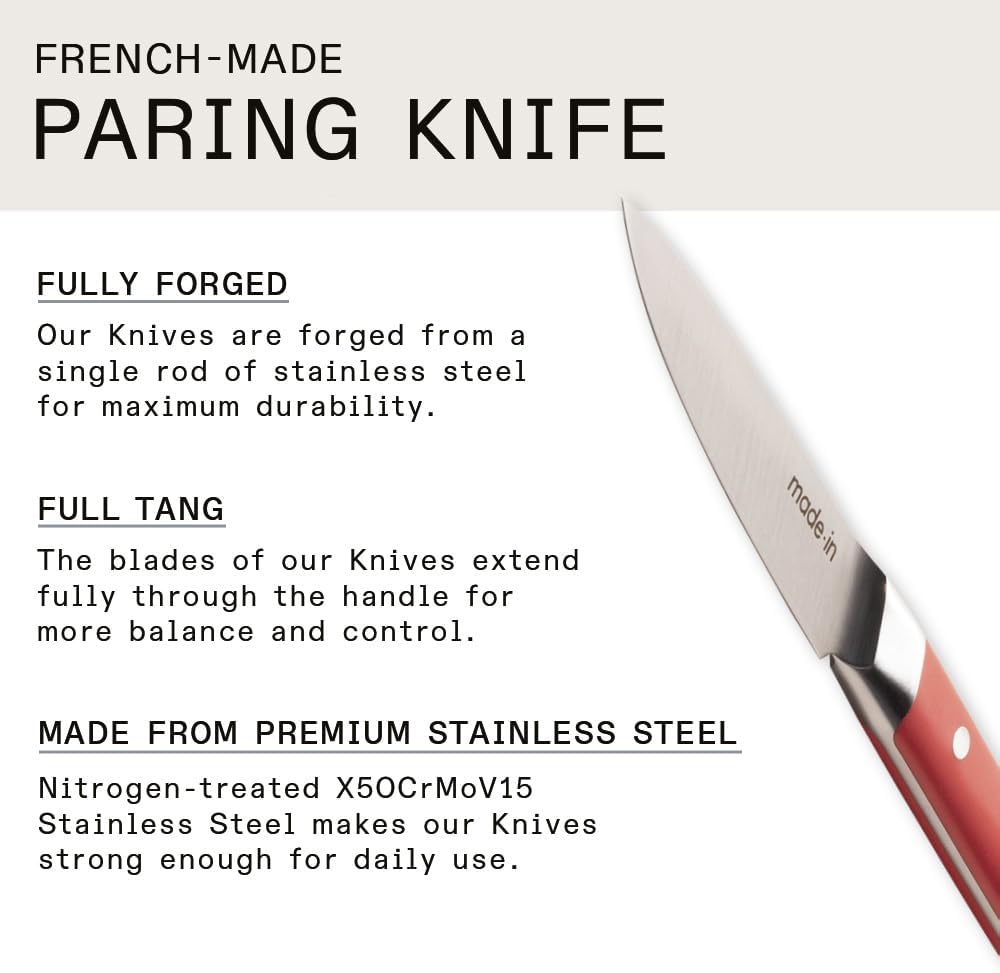 Made In Cookware - 4 Paring Knife France - Full Tang With Pomme Red Handle