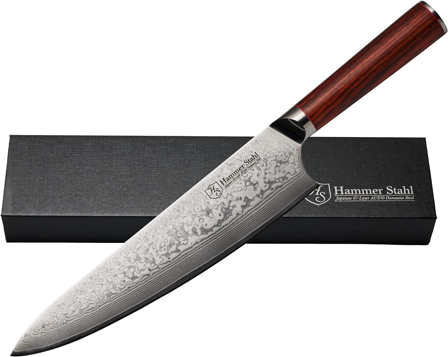 Hammer Stahl 7 Inch Damascus Nakiri Knife | Japanese Style Vegetable Knife with Rosewood Handle | Nakiri Chef Knife Japanese Forged 67-Layer AUS10 Steel | Full-Tang Nakiri Vegetable Knife with Gift Bo