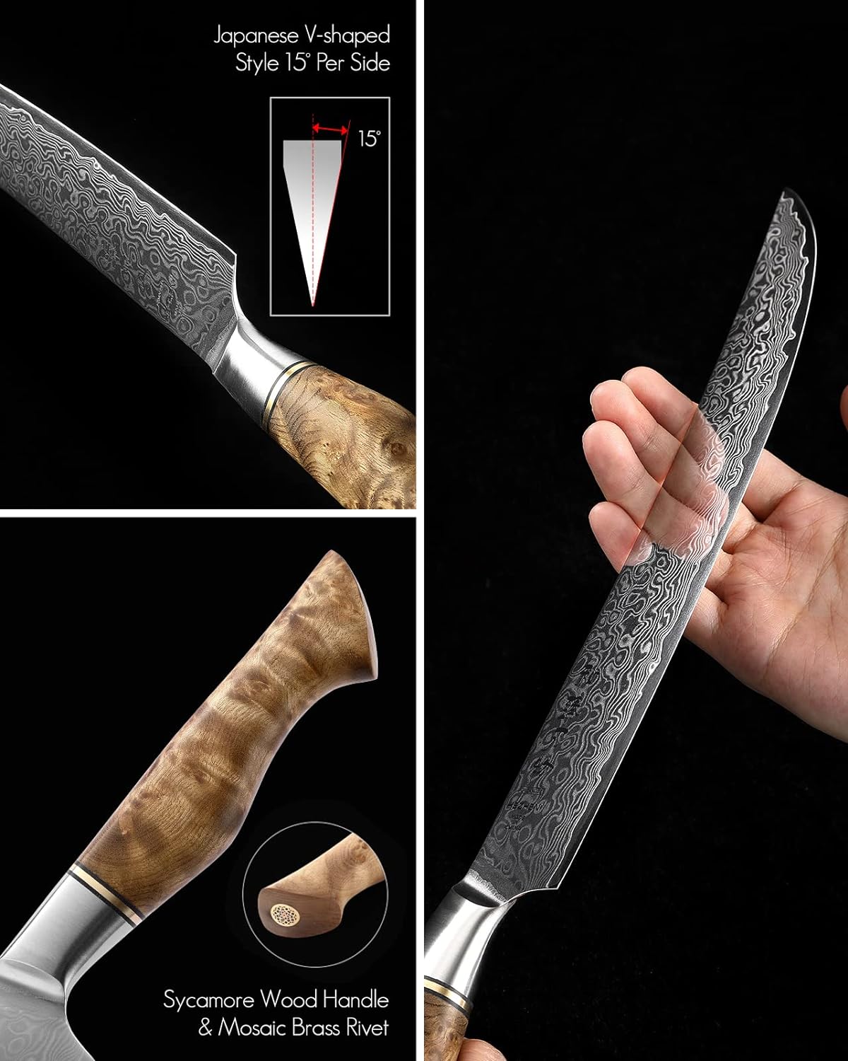 HEZHEN 7 inch Nakiri Knife Japanese High Carbon Steel-Super Durable Cooking Knife-67 Layers of Damascus Steel Sharp Blade -Ergonomic Design for Figured Sycamore Wood Handle in Master Serie