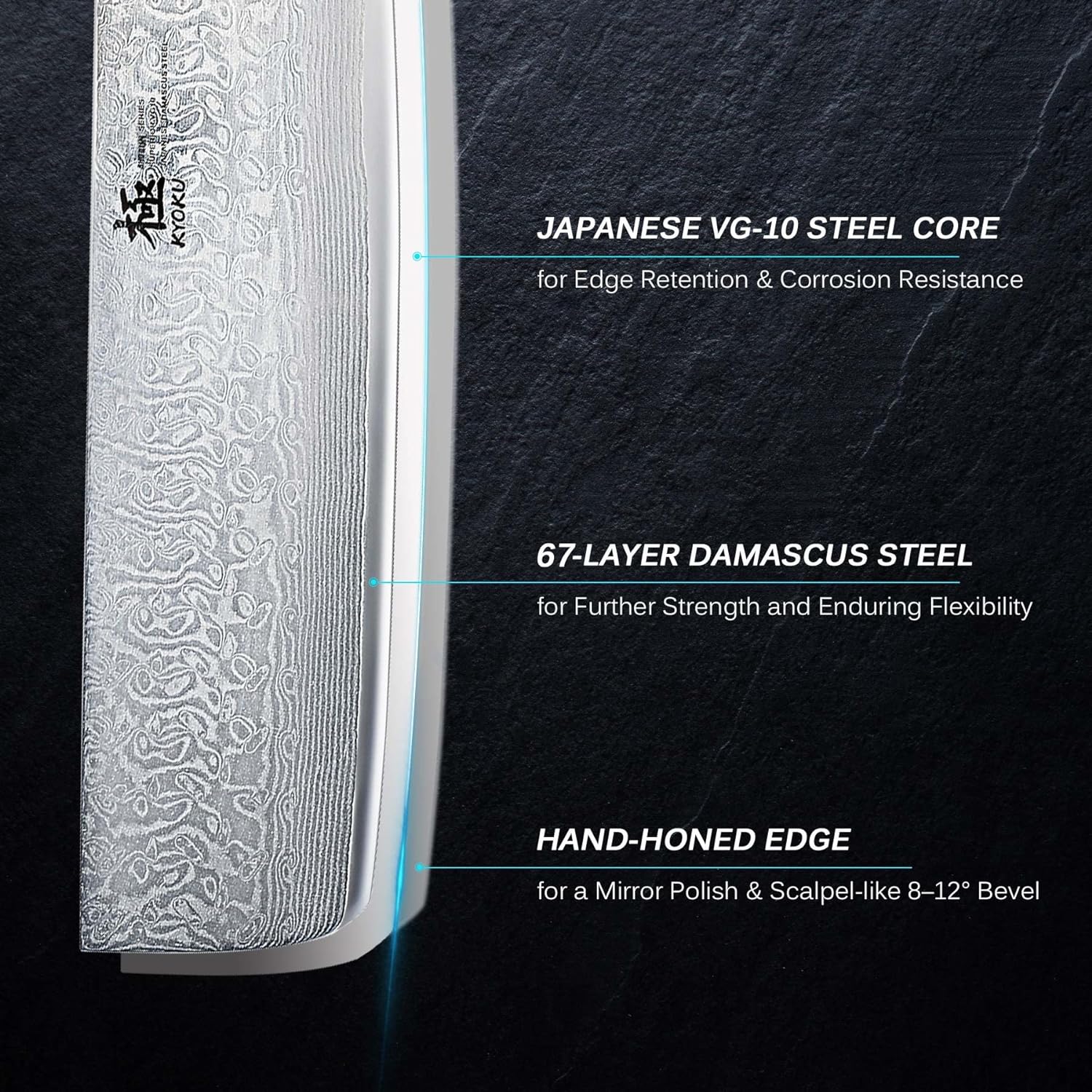 KYOKU Nakiri Knife - 7 - Shogun Series - Japanese VG10 Steel Core Damascus Blade - with Sheath  Case