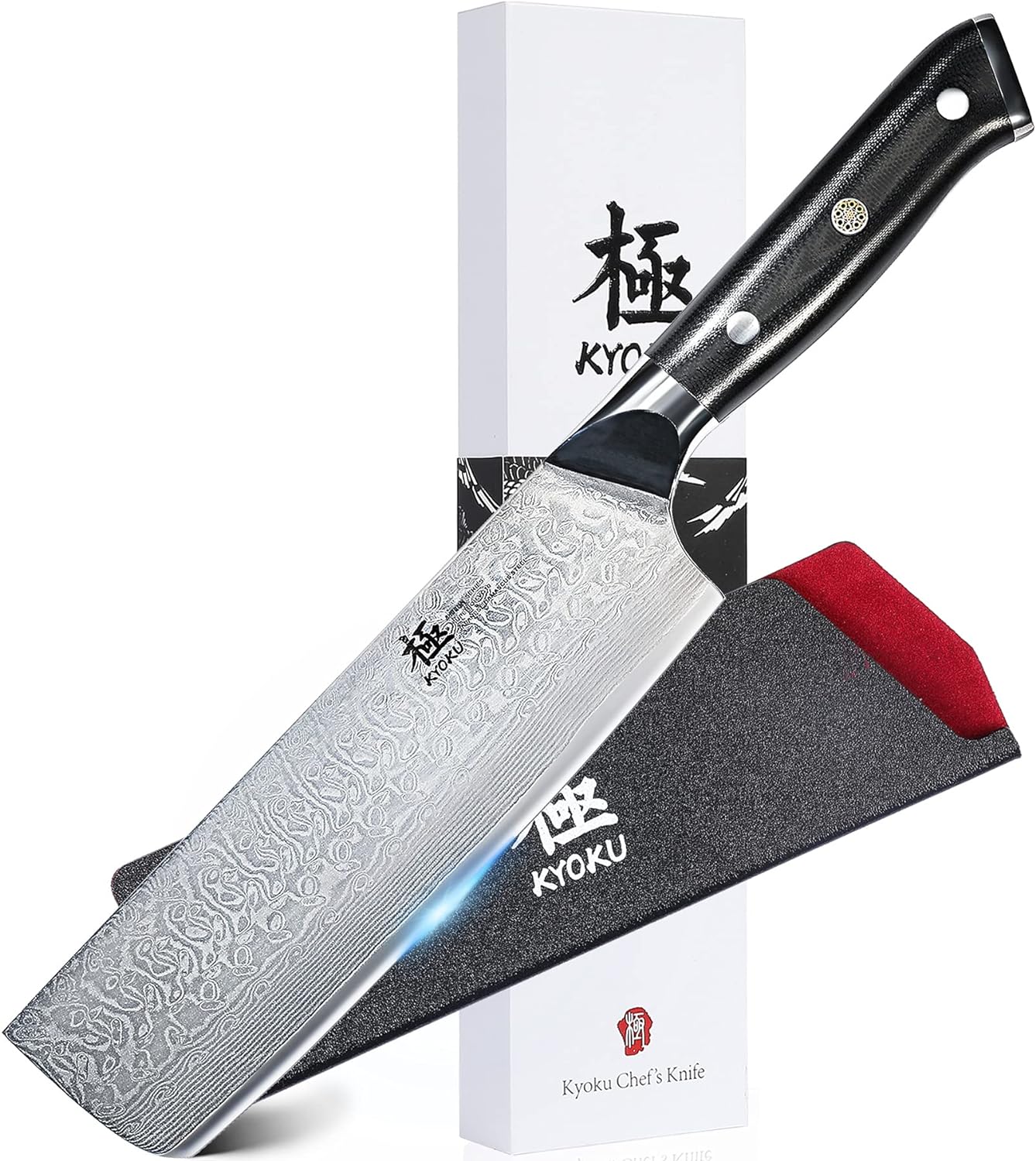 KYOKU Nakiri Knife - 7 - Shogun Series - Japanese VG10 Steel Core Damascus Blade - with Sheath  Case