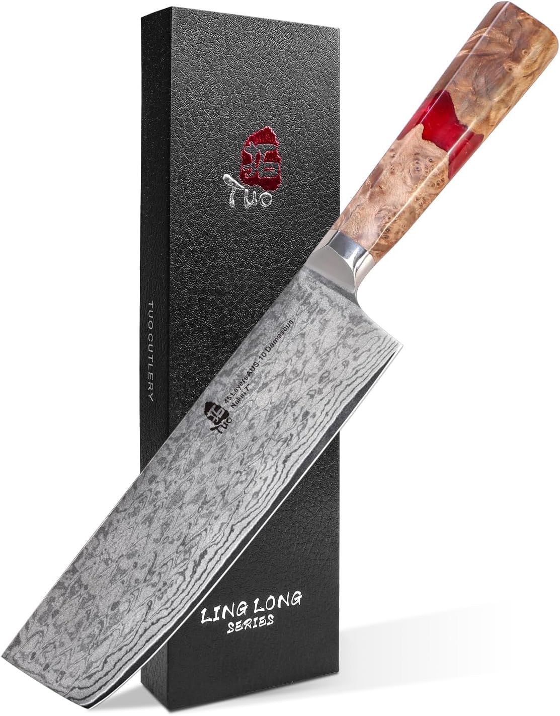 TUO Nakiri Knife 7 inch Japanese Kitchen Knife Nakiri Chef Knife 45-layers AUS-10 Damascus Steel Vegetable Knife Hand Forged Resin Handle with Gift Box