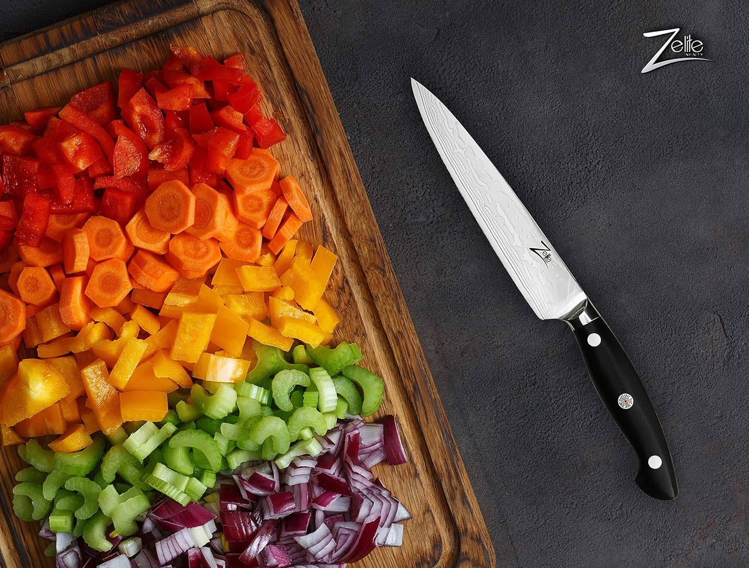 Zelite Infinity Utility Knife Kitchen, 6 Inch Chef Knife, Chopping Knife, Kitchen Utility Knife - Japanese AUS-10 Super Steel 45-Layer Damascus Knife - Razor Sharp Kitchen Knife - Leather Sheath