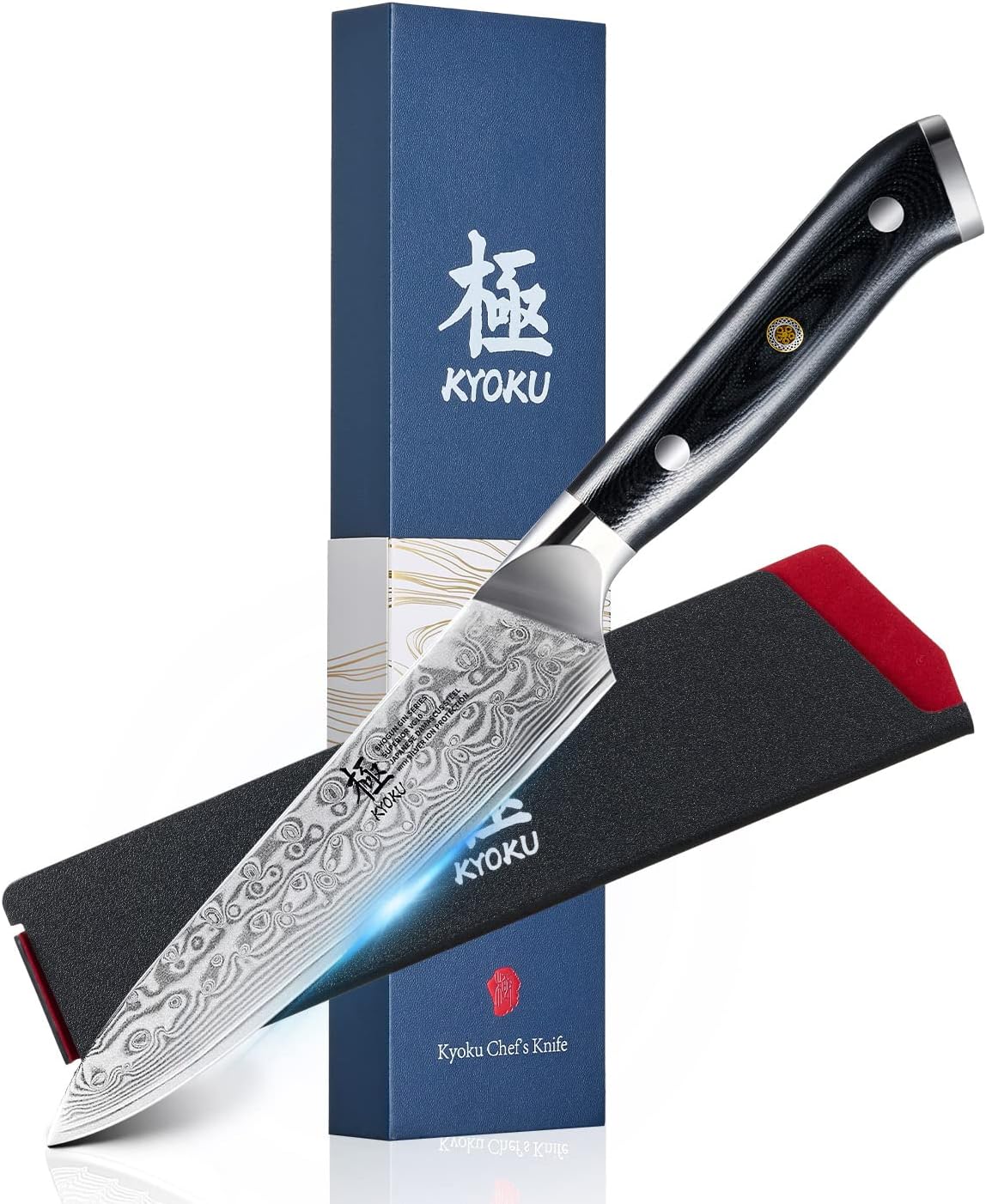 KYOKU Gin Series Utility Knife, 6 Kitchen Knife, Japanese VG10 Damascus Stainless Steel Knife with Silver Ion Blade G10 Handle Mosaic Pin, All Purpose Professional Knife for Meat Veg and Fruit