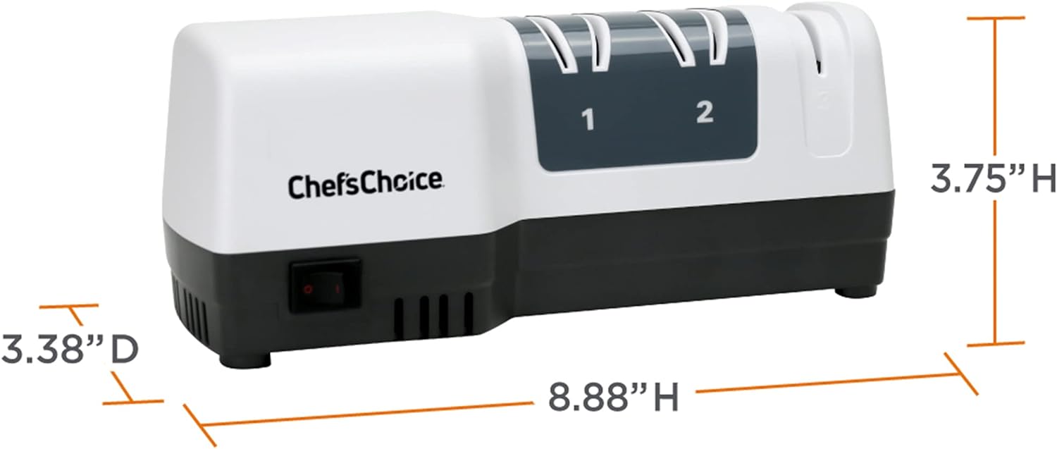 ChefsChoice Hybrid Knife Diamond Abrasives, Combines Electric and Manual Sharpening for 20 Degree Straight Edge and Serrated Knives, 3-Stage, White