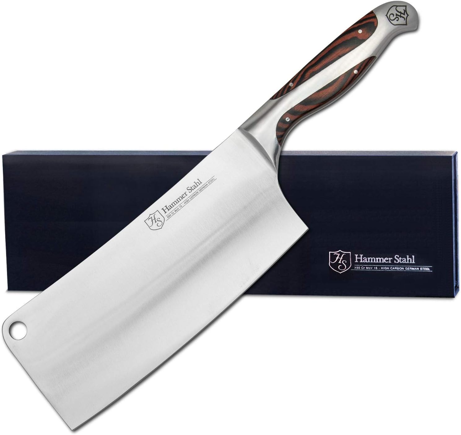 Hammer Stahl 8-Inch Meat Cleaver | Professional Quality Kitchen Cleaver | Ergonomic Quad-Tang Pakkawood Handle | Stainless Steel Cleaver Knife | German Forged High Carbon Steel | Butcher Cleaver Knife
