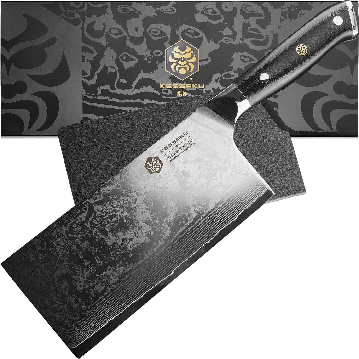 KESSAKU Meat Cleaver Butcher Knife - 7 inch - Damascus Dynasty Series - Heavy Duty - Razor Sharp - Forged 67-Layer Japanese AUS-10V High Carbon Stainless Steel - G10 Garolite Handle with Blade Guard