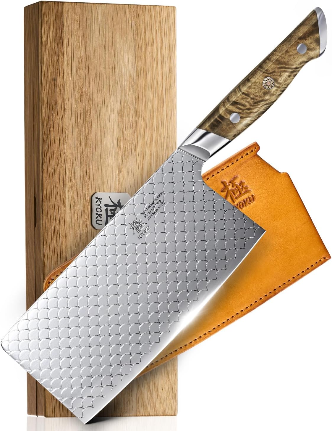 KYOKU 7 Vegetable Cleaver, Shogun Koi Series Vegetable Knife with Koi Scale Pattern, Japanese VG10 Stainless Steel Cleaver Knife with Sheath  Gift Box, Full Tang Kitchen Knife for Chopping  Slicing