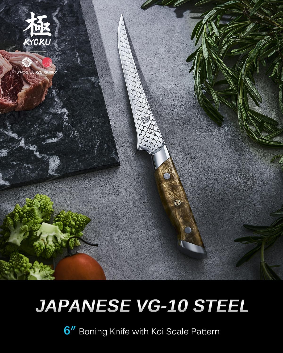 KYOKU 7 Vegetable Cleaver, Shogun Koi Series Vegetable Knife with Koi Scale Pattern, Japanese VG10 Stainless Steel Cleaver Knife with Sheath  Gift Box, Full Tang Kitchen Knife for Chopping  Slicing