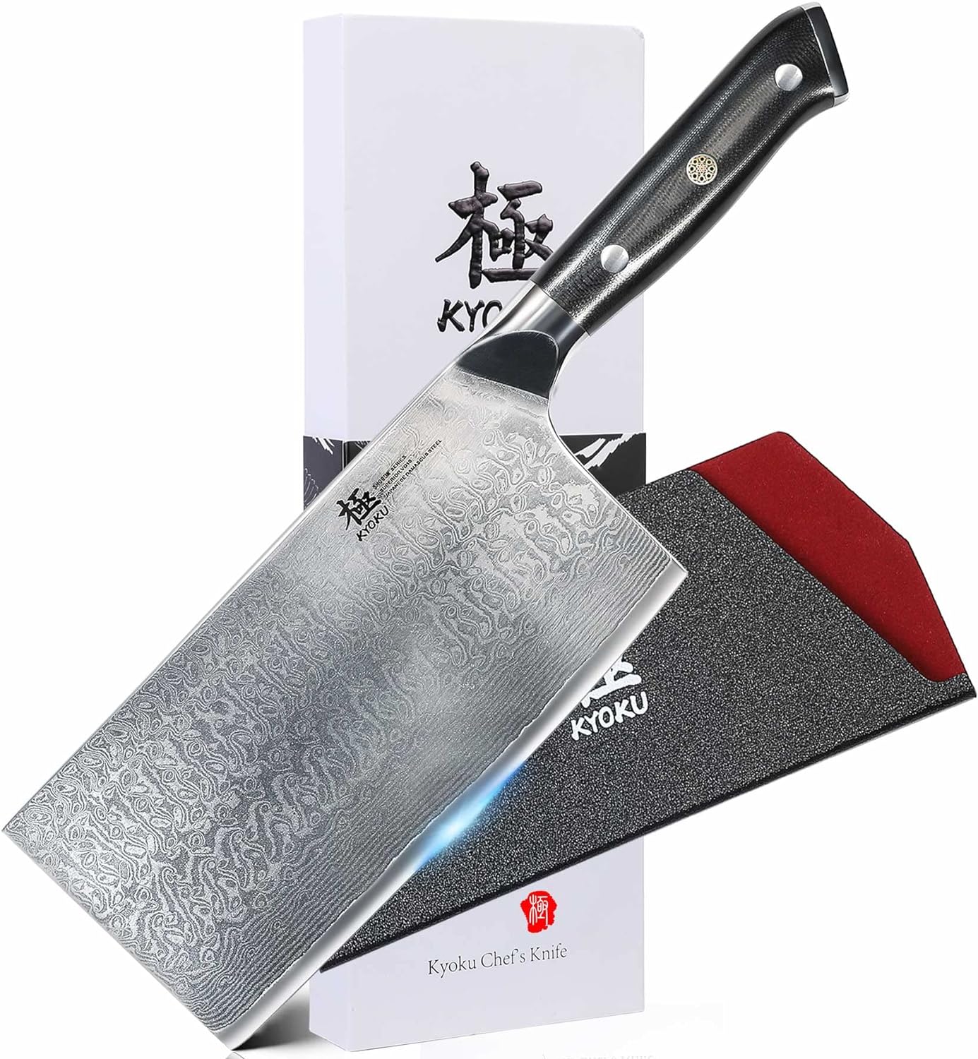 KYOKU Vegetable Cleaver Knife - 7 - Shogun Series - Japanese VG10 Steel Core Forged Damascus Blade - with Sheath  Case