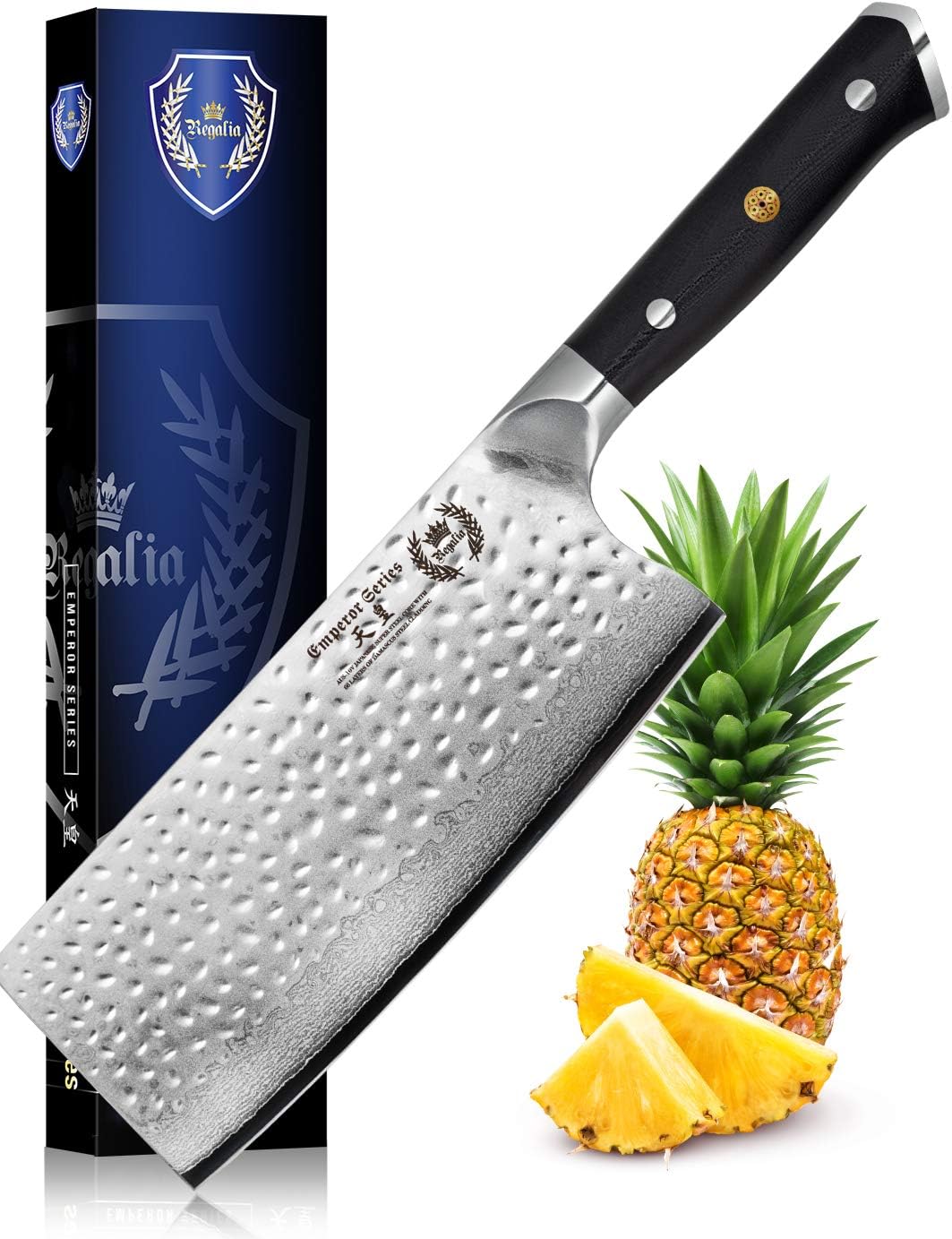 Regalia Chinese Meat Cleaver Butcher Knife 7 inch: Heavy Duty Professional Japanese AUS-10 67-Layer Damascus Steel Ultra Sharp Blade Vegetable Chopper w/G-10 Ergonomic handle Knives