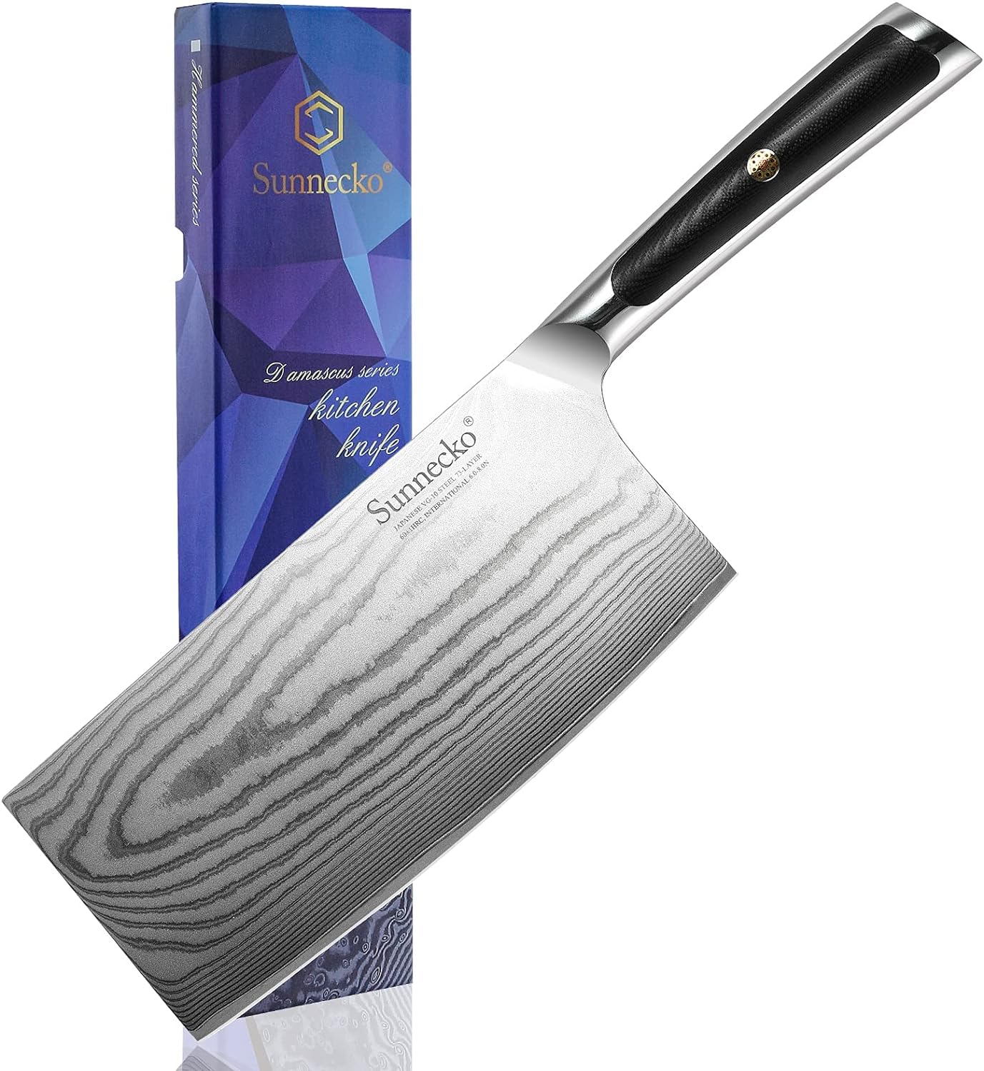 Sunnecko Cleaver Knife 7 inch, Chopping Knife with 73-layer Damascus Steel VG10 Blade Kitchen Knife, Chinese Chef Knife with G10 Handle Cutting Knife with Gift Box