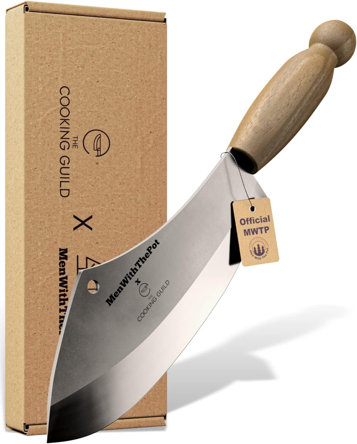 The Cooking Guild x MenWithThePot Professional Cleaver Knife - 7.4 Butcher Knife Made of German Stainless Steel - Rust-Resistant Chopping Knife Heavy Duty Meat Cleaver Designed to Last a Lifetime