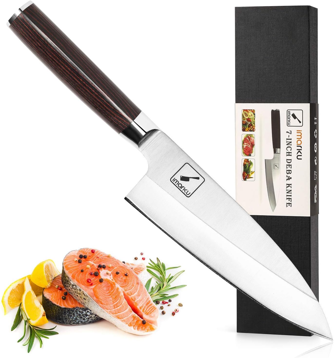 imarku Deba Knife, 7 inch Sushi Knife, Ultra Sharp Japanese Kitchen Knife with Stainless Steel Single Bevel, Fish Fillet Knife for Fish Cutting with Ergonomic Handle