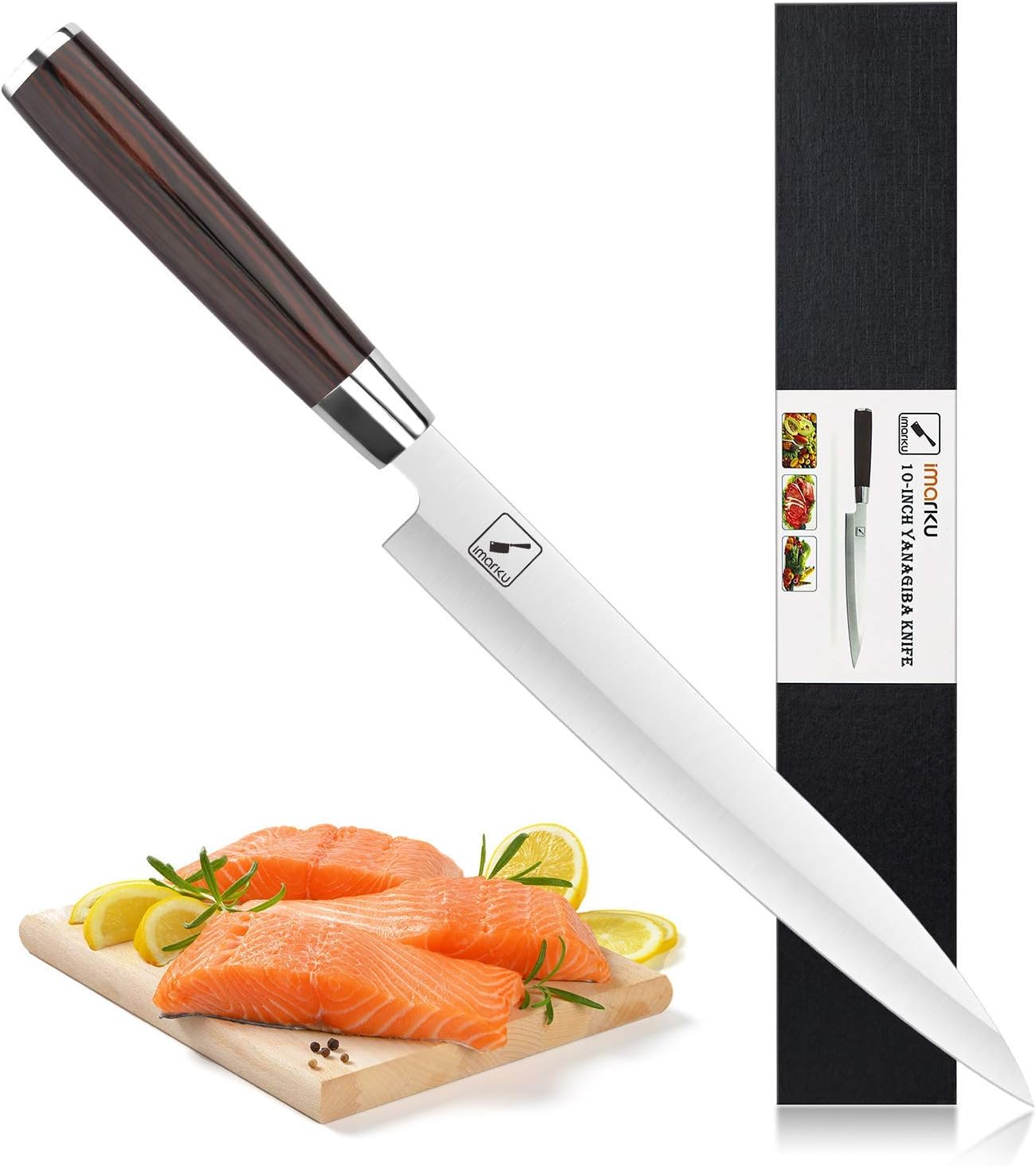 imarku Sashimi Sushi Knife Japanese, 10 inch Yanagiba Knife, Professional Fish Knife Single Bevel for Fish Filleting, Slicing with Ergonomic Pakkawood Handle, Best Christmas Gifts for Women Men