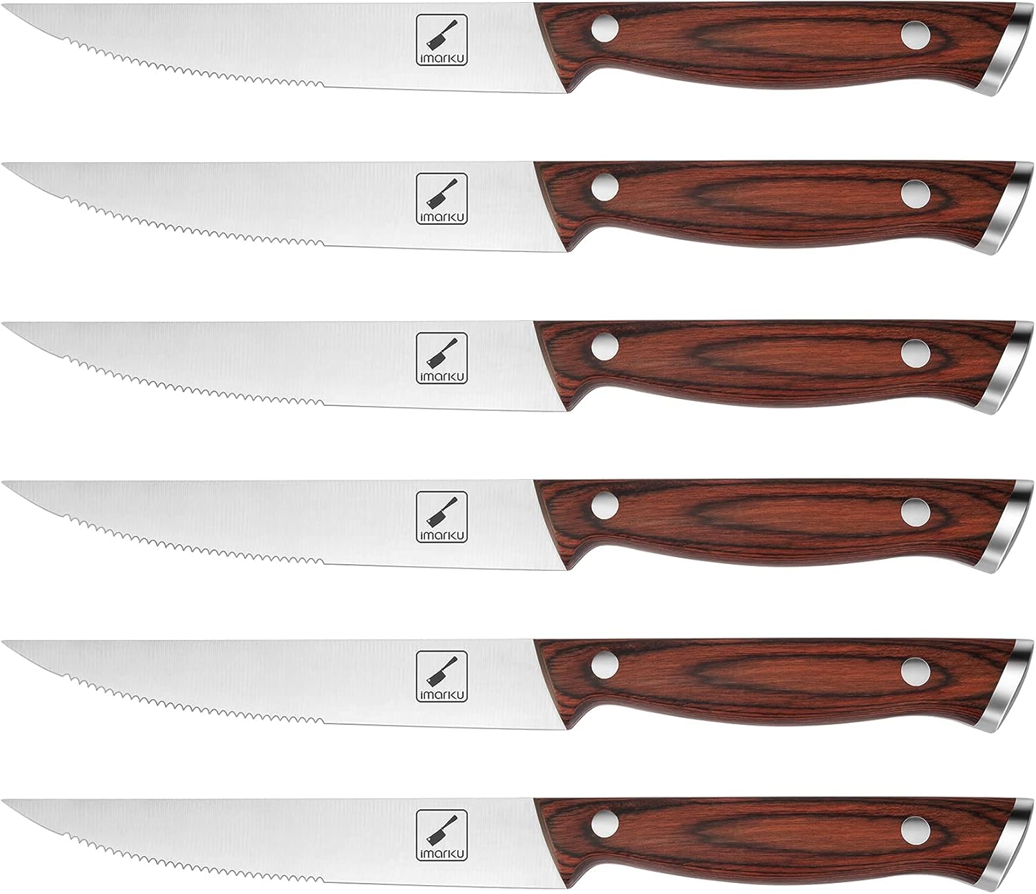 imarku Steak Knives Set of 6, Japanese HC Steel Premium Serrated Steak Knife Set with Ergonomic Handle and Gift Box, Home Essential, Christmas Gifts for Men and Women