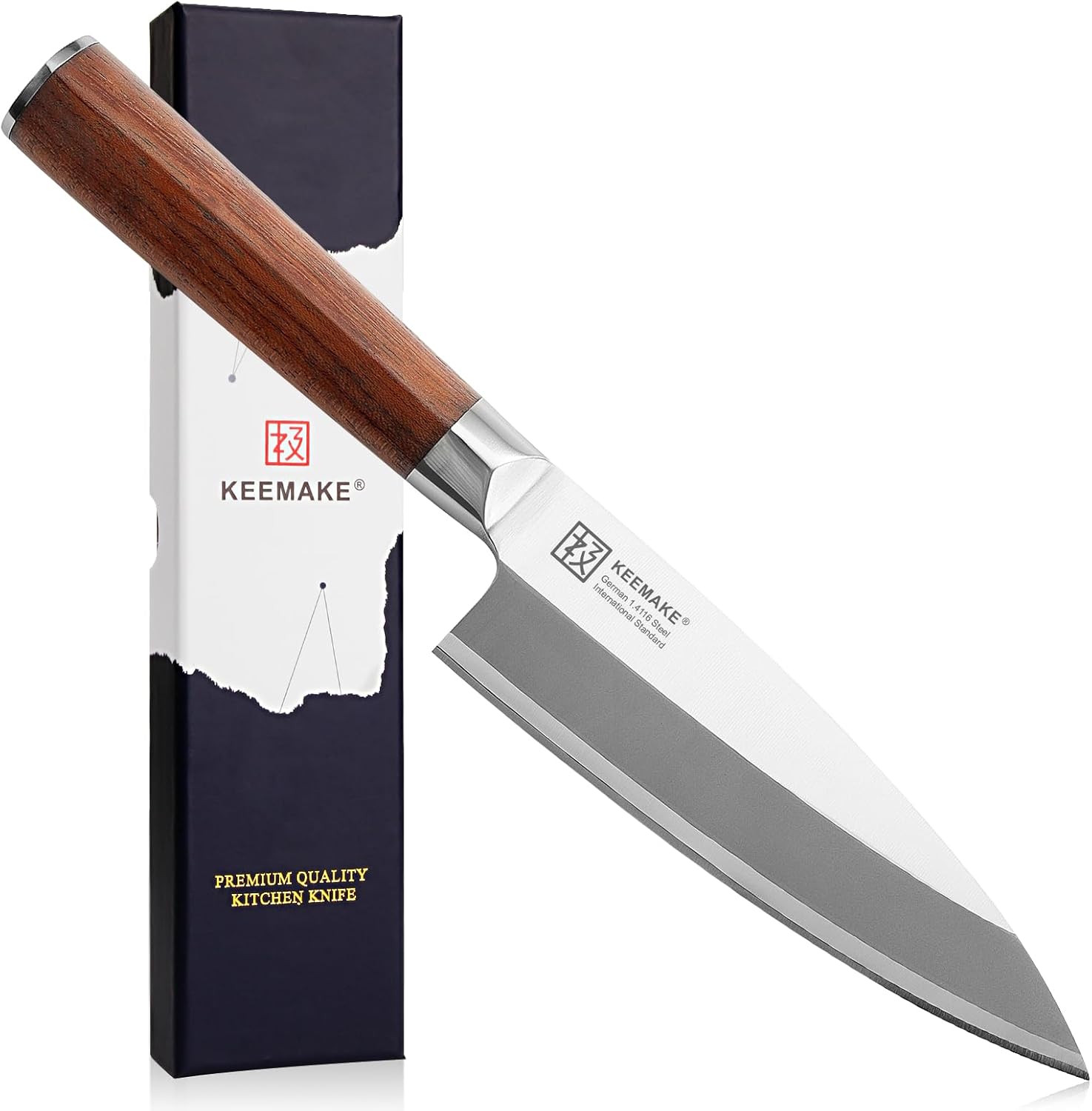 KEEMAKE Deba Knife 6.5 inches, Chef Knife Single Bevel High Carbon Stainless Steel 1.4116 Japanese Style Kitchen Knife for Fish and Meat with Rosewood Handle Chopping Knife with Gift Box