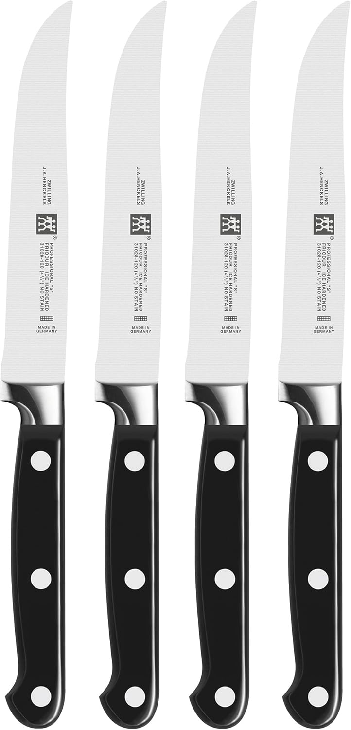 ZWILLING Professional S 4-Piece Razor-Sharp German Steak Knife Set, Made in Company-Owned German Factory with Special Formula Steel perfected for almost 300 Years, Dishwasher Safe