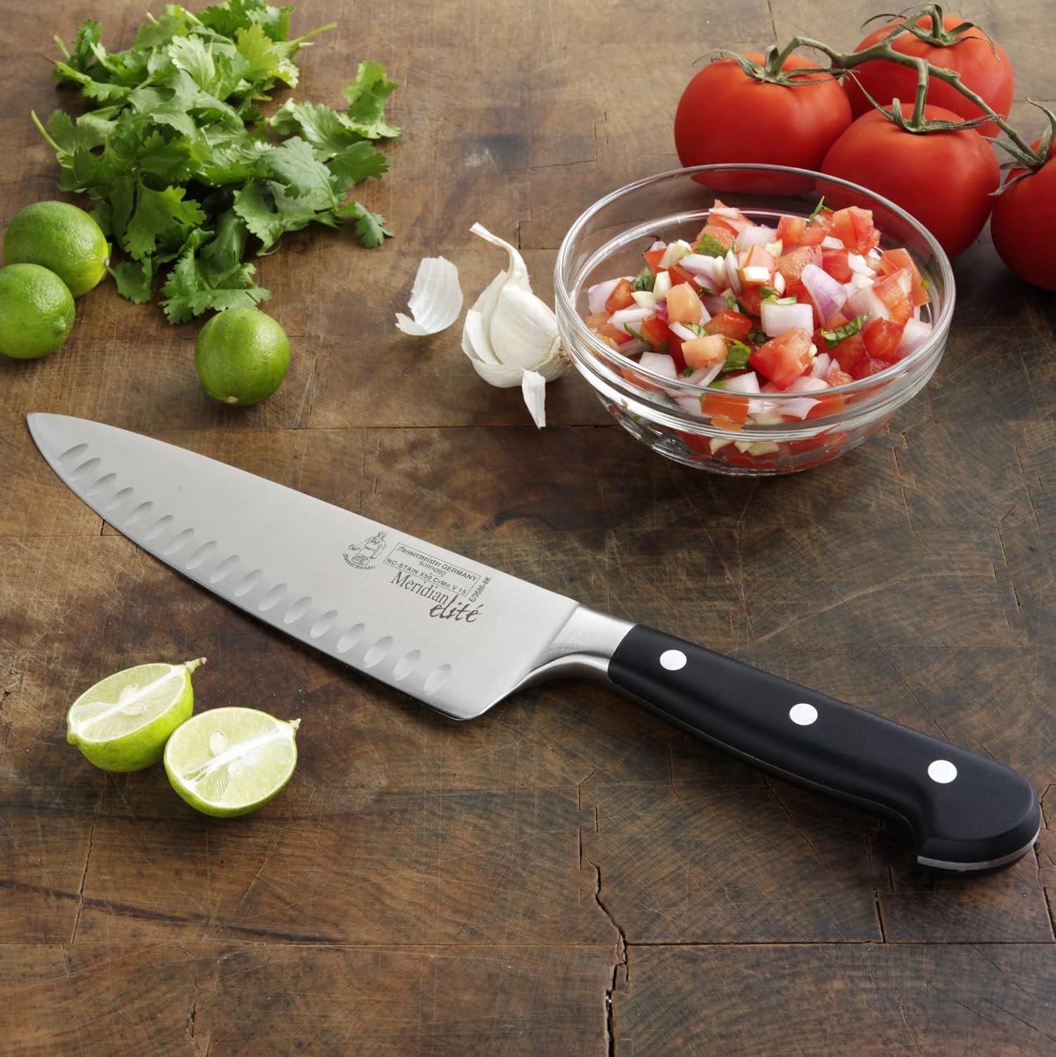 Messermeister Meridian Elite 8” Traditional Chef’s Knife - Fine German Steel Alloy Blade - Rust Resistant  Easy to Maintain