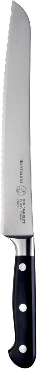 Messermeister Meridian Elite 9” Scalloped Bread Knife - Fine German Steel Alloy Blade - Rust Resistant  Easy to Maintain